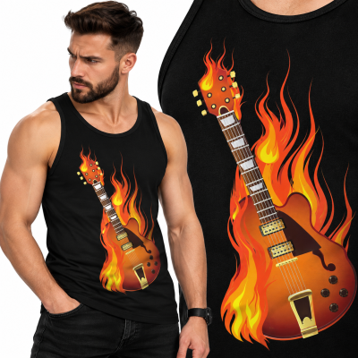 TANK TOP  HORROR BURNING ON FIRE ROCK GUITAR